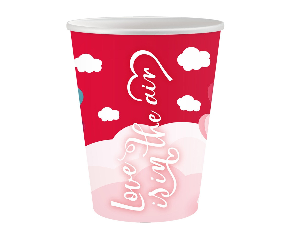 Paper cups Love Is In The Air collection (red), 250 ml/ 6 pcs. EOL