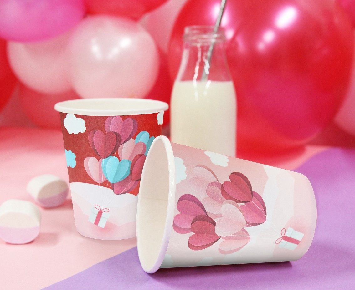 Paper cups Love Is In The Air collection (red), 250 ml/ 6 pcs. EOL