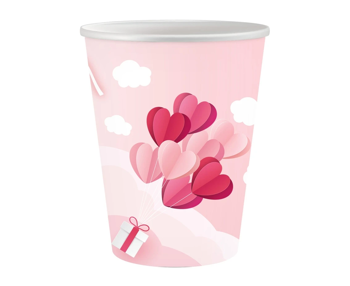 Paper cups Love Is In The Air collection (pink), 250 ml/ 6 pcs. EOL