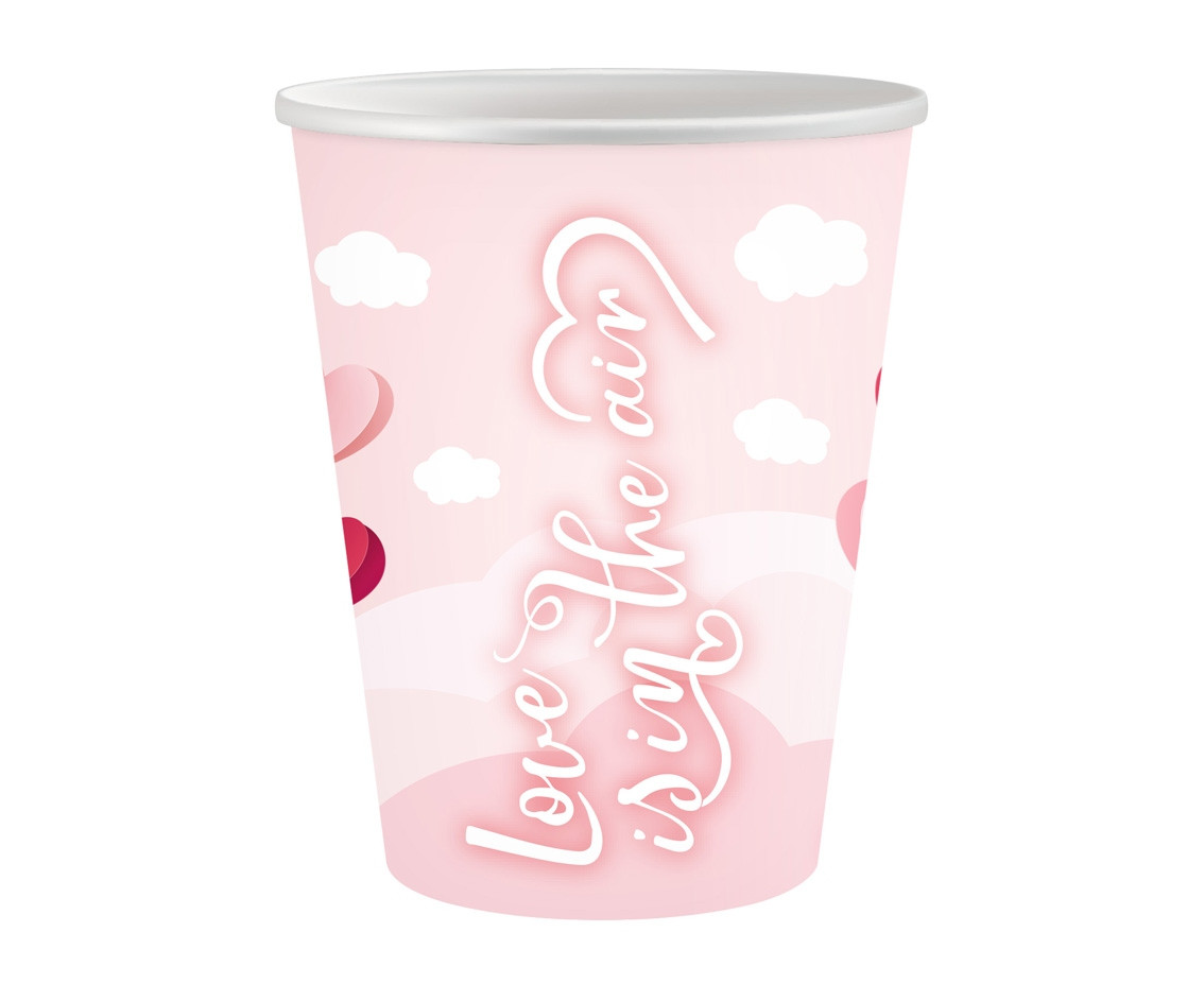 Paper cups Love Is In The Air collection (pink), 250 ml/ 6 pcs. EOL