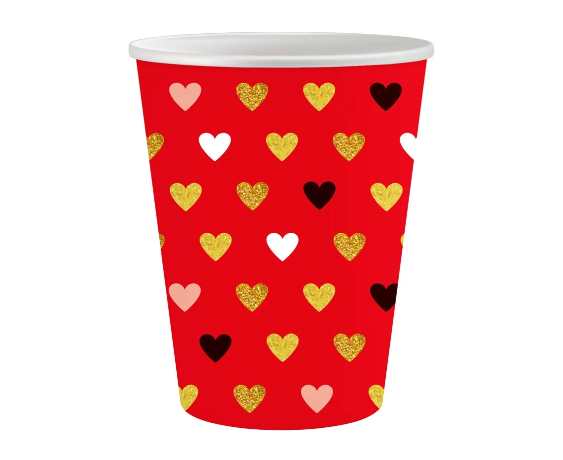 Paper cups XOXO collection (red), 250 ml/ 6 pcs. EOL