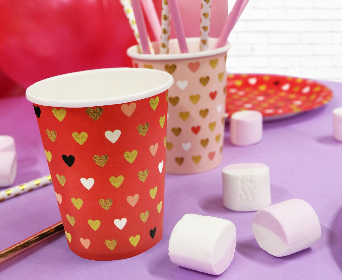 Paper cups XOXO collection (red), 250 ml/ 6 pcs. EOL