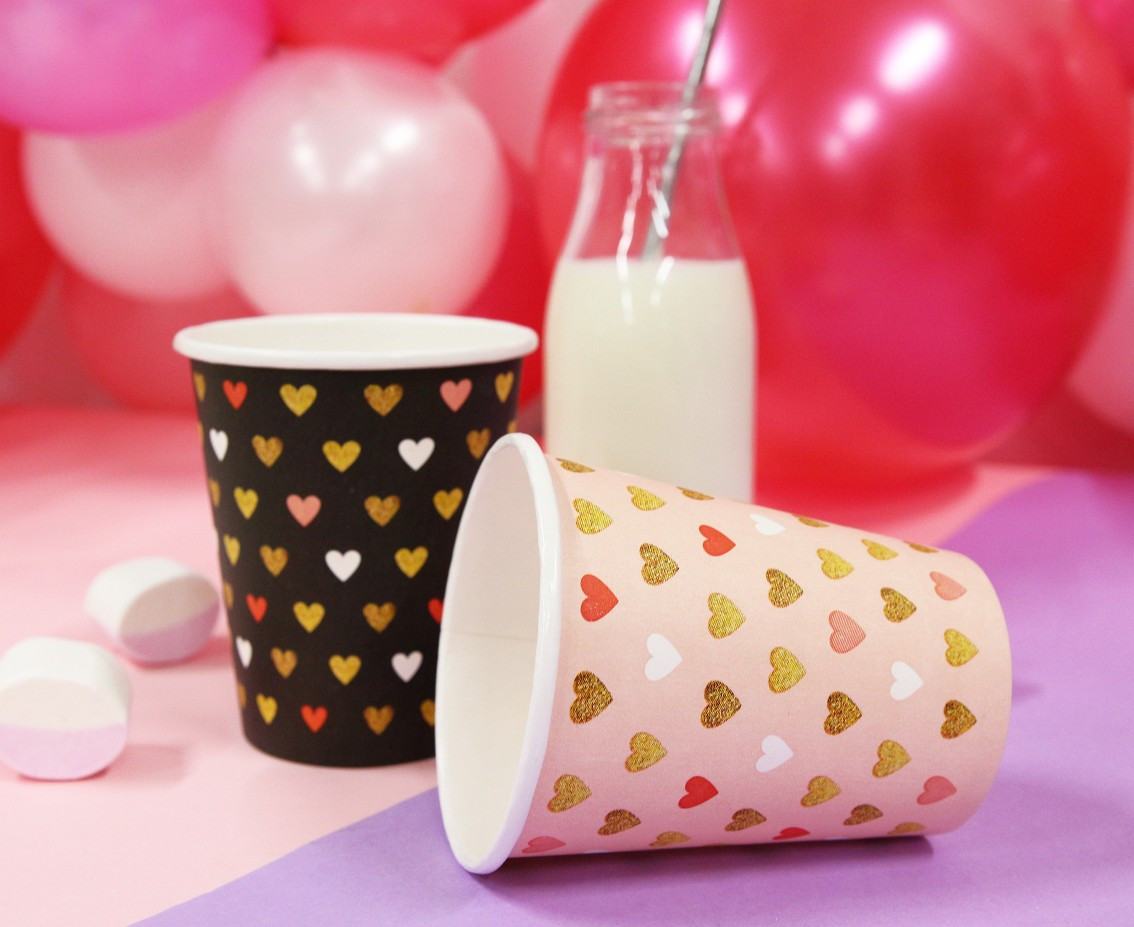 Paper cups XOXO collection (black), 250 ml/ 6 pcs. EOL