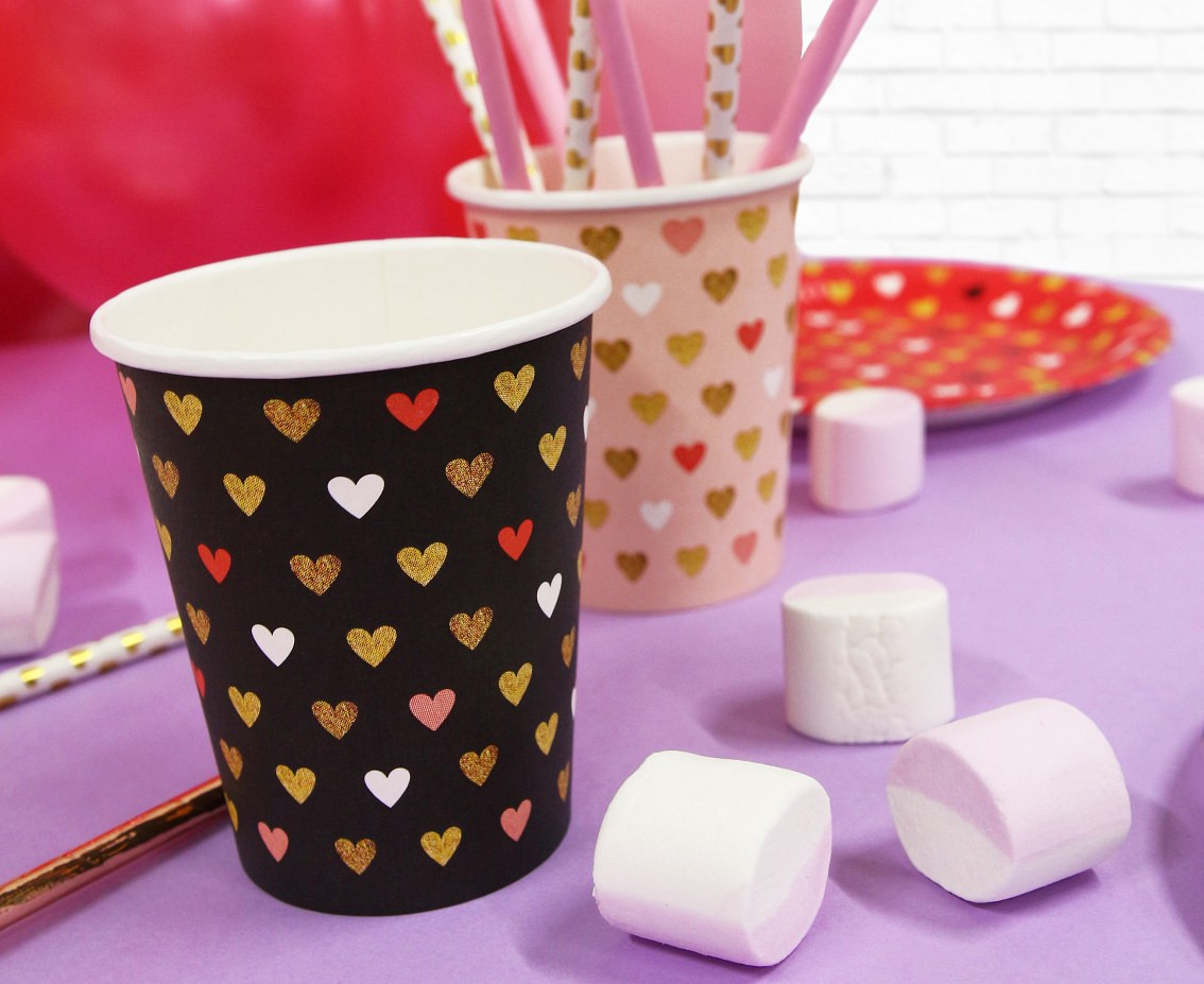 Paper cups XOXO collection (pink), 250 ml/ 6 pcs. EOL
