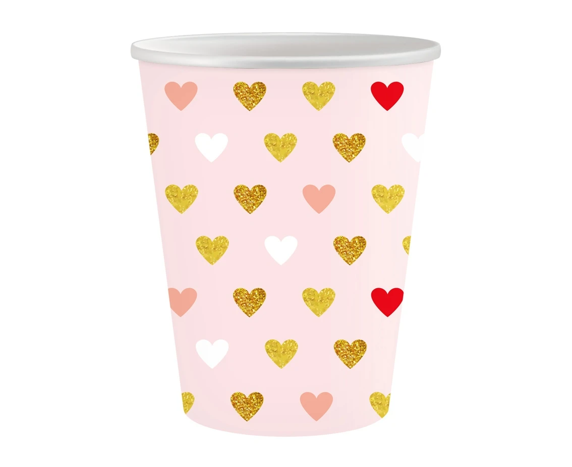 Paper cups XOXO collection (pink), 250 ml/ 6 pcs. EOL