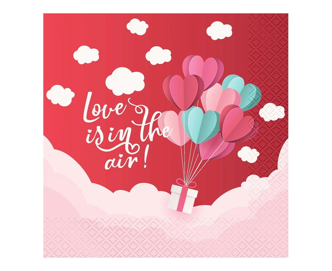 Paper napkins Love Is In The Air (red), 33x33 cm/ 20 pcs. EOL