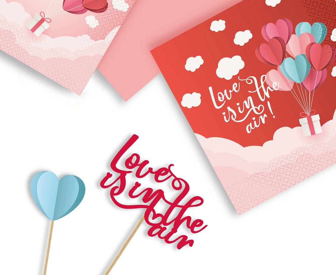 Paper napkins Love Is In The Air (red), 33x33 cm/ 20 pcs. EOL