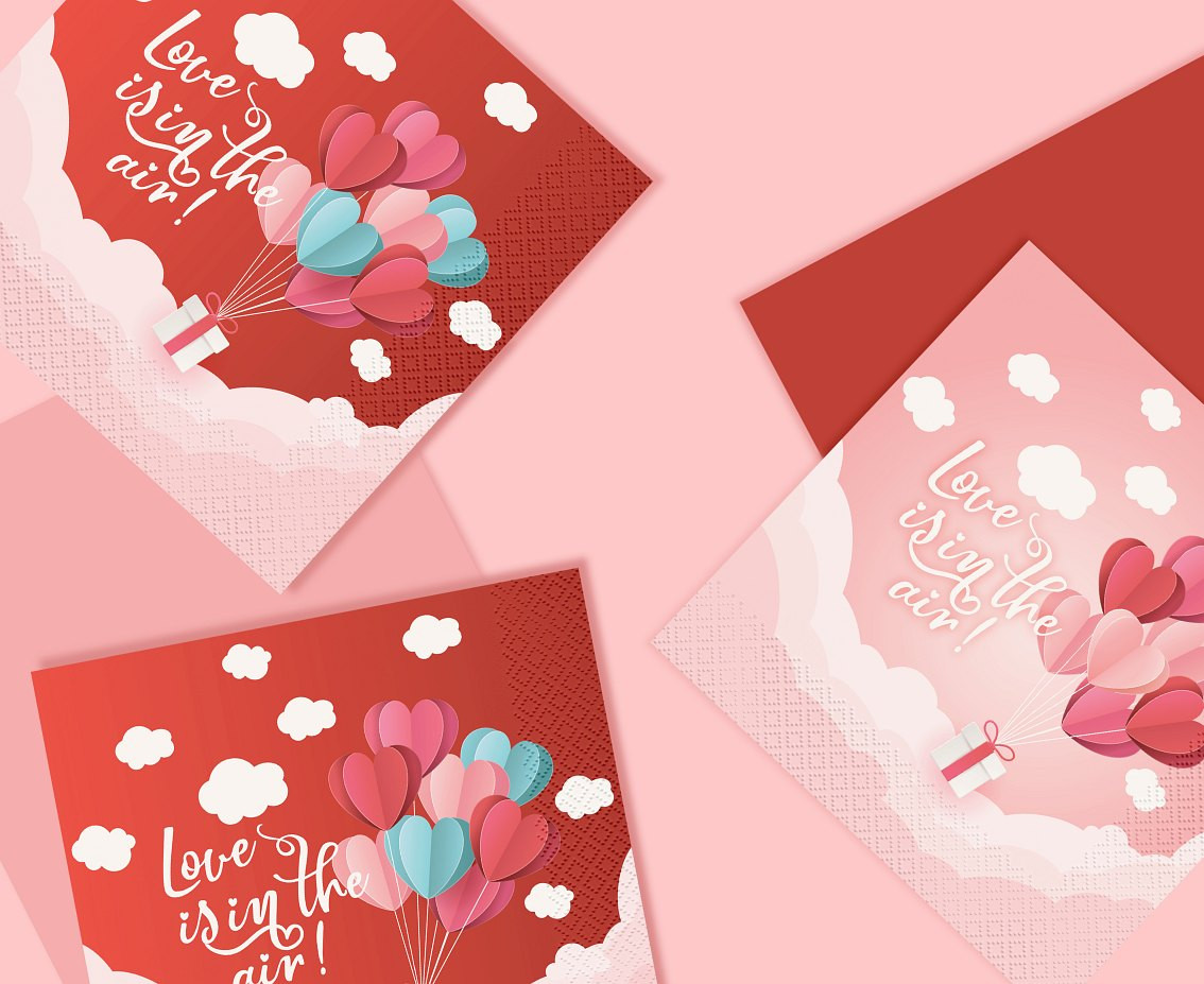 Paper napkins Love Is In The Air (pink), 33x33 cm/ 20 pcs. EOL