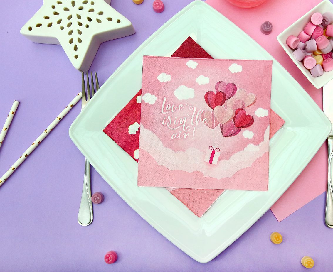Paper napkins Love Is In The Air (pink), 33x33 cm/ 20 pcs. EOL