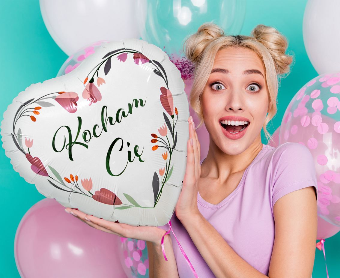 Foil balloon Kocham Cię (white heart), 18" EOL