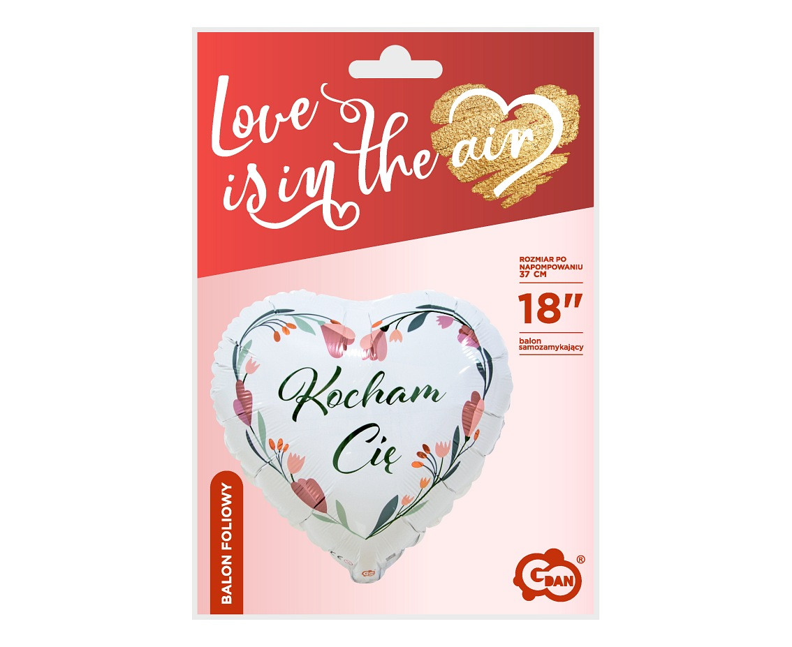 Foil balloon Kocham Cię (white heart), 18" EOL