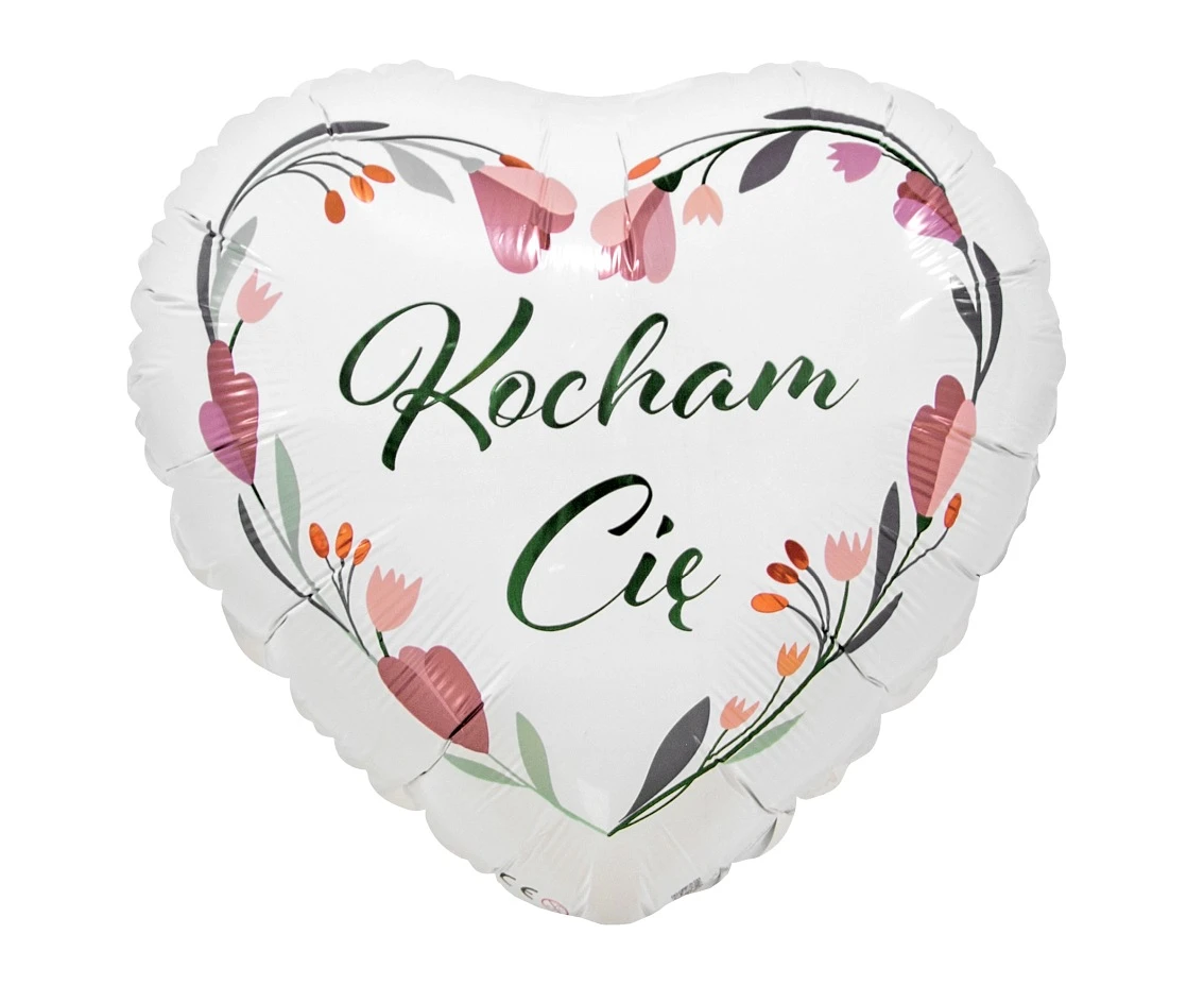 Foil balloon Kocham Cię (white heart), 18" EOL