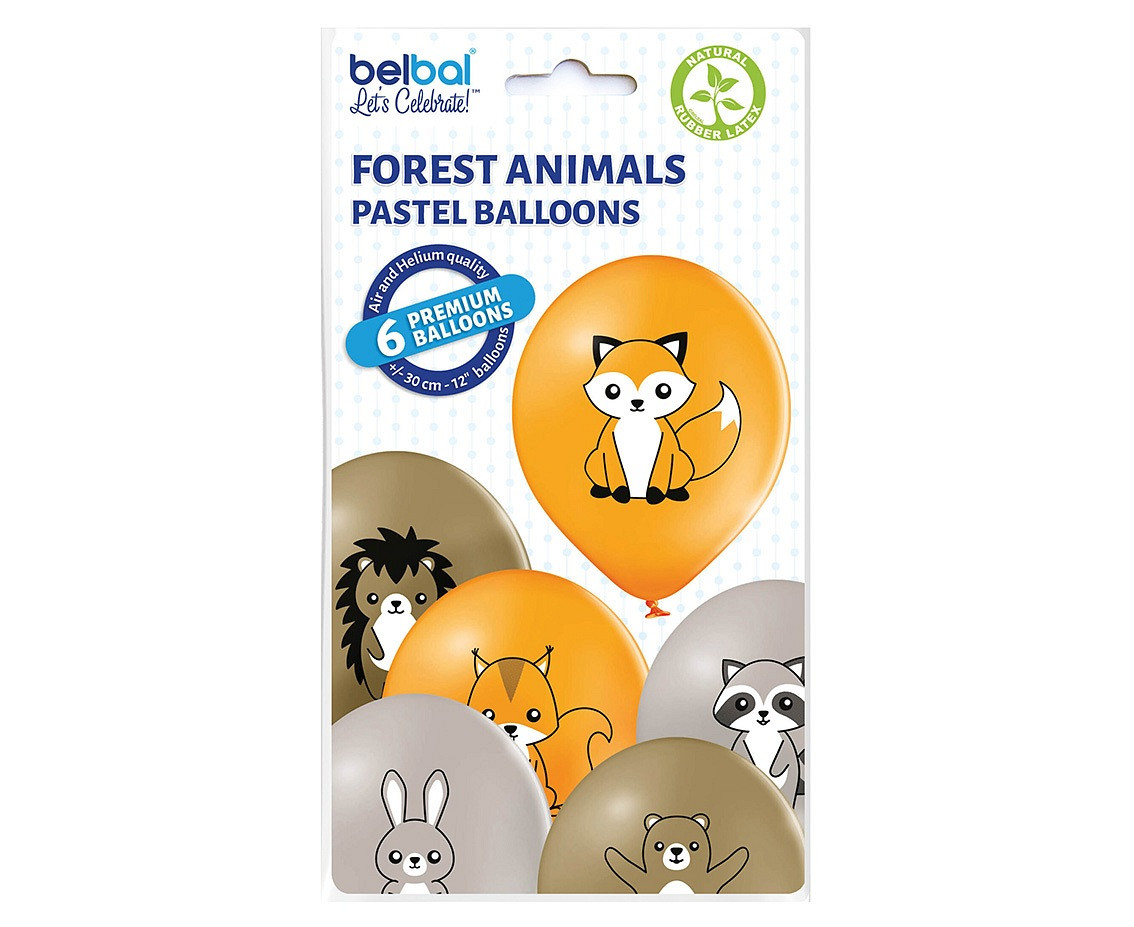 Balloons Belbal 12", D11, forest animals pa mix3, 6pcs