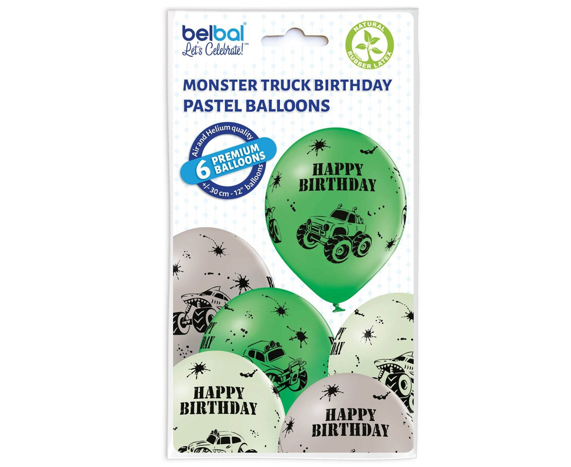 Balloons Belbal 12", D11, monster truck bd mix3, 6pcs