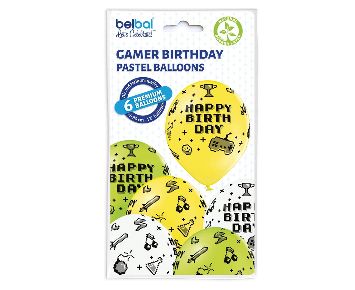 Balloons Belbal 12", D11, gamer birthday pa mix3, 6pcs