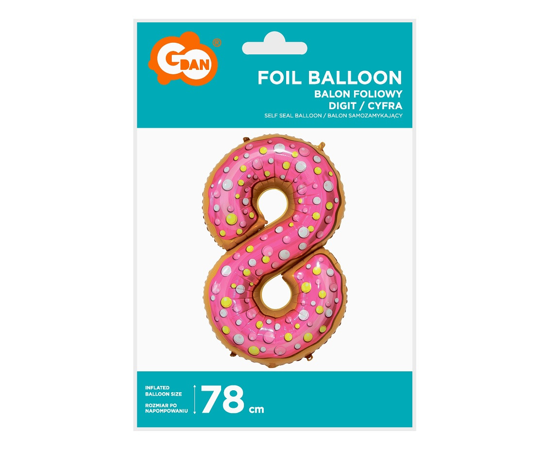 Foil balloon digit 8, Cookie, 78 cm EOL