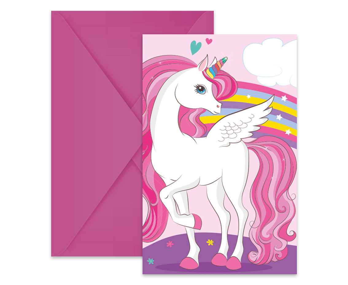 Invitations with envelopes "Unicorn Rainbow Colors", 6 pcs.