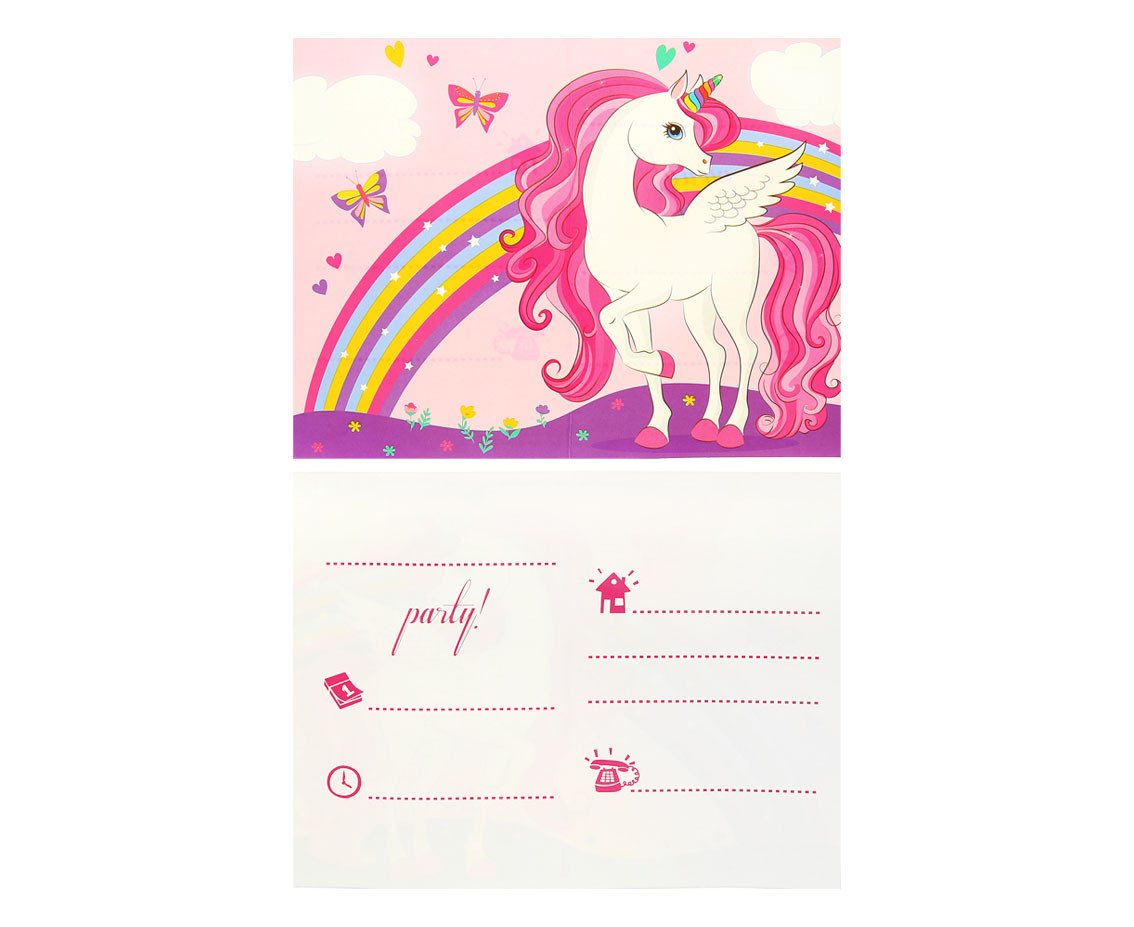 Invitations with envelopes "Unicorn Rainbow Colors", 6 pcs.