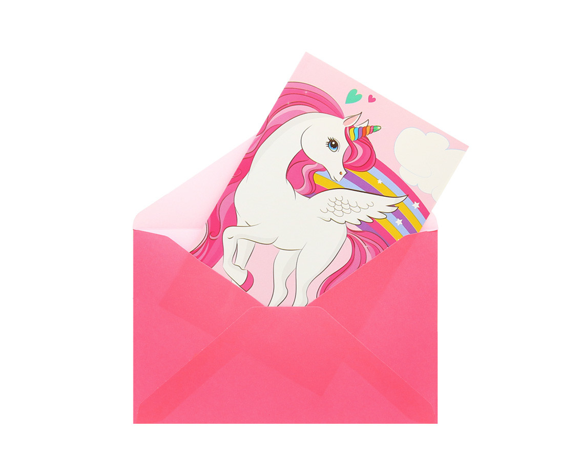 Invitations with envelopes "Unicorn Rainbow Colors", 6 pcs.