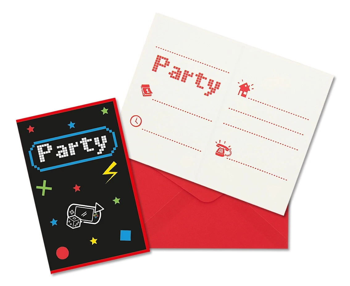 Invitations with envelopes "Gaming Party", 6 pcs.