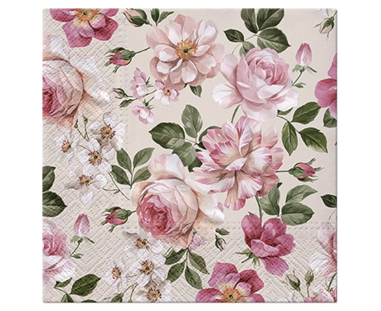 PAW Paper napkins Roses Glory (cream) 33 x 33 cm, 20 pcs