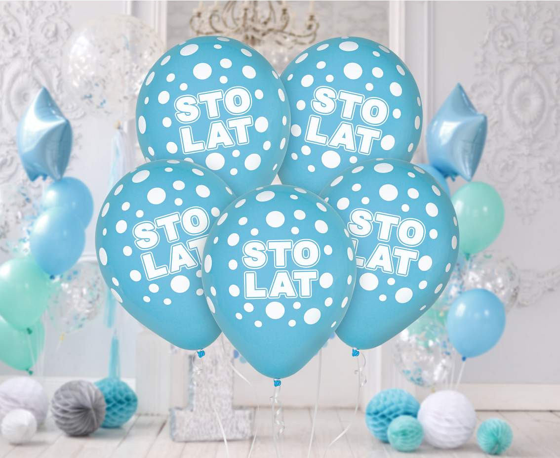 Happy Birthday balloons, blue, 30 cm, 5 pcs.