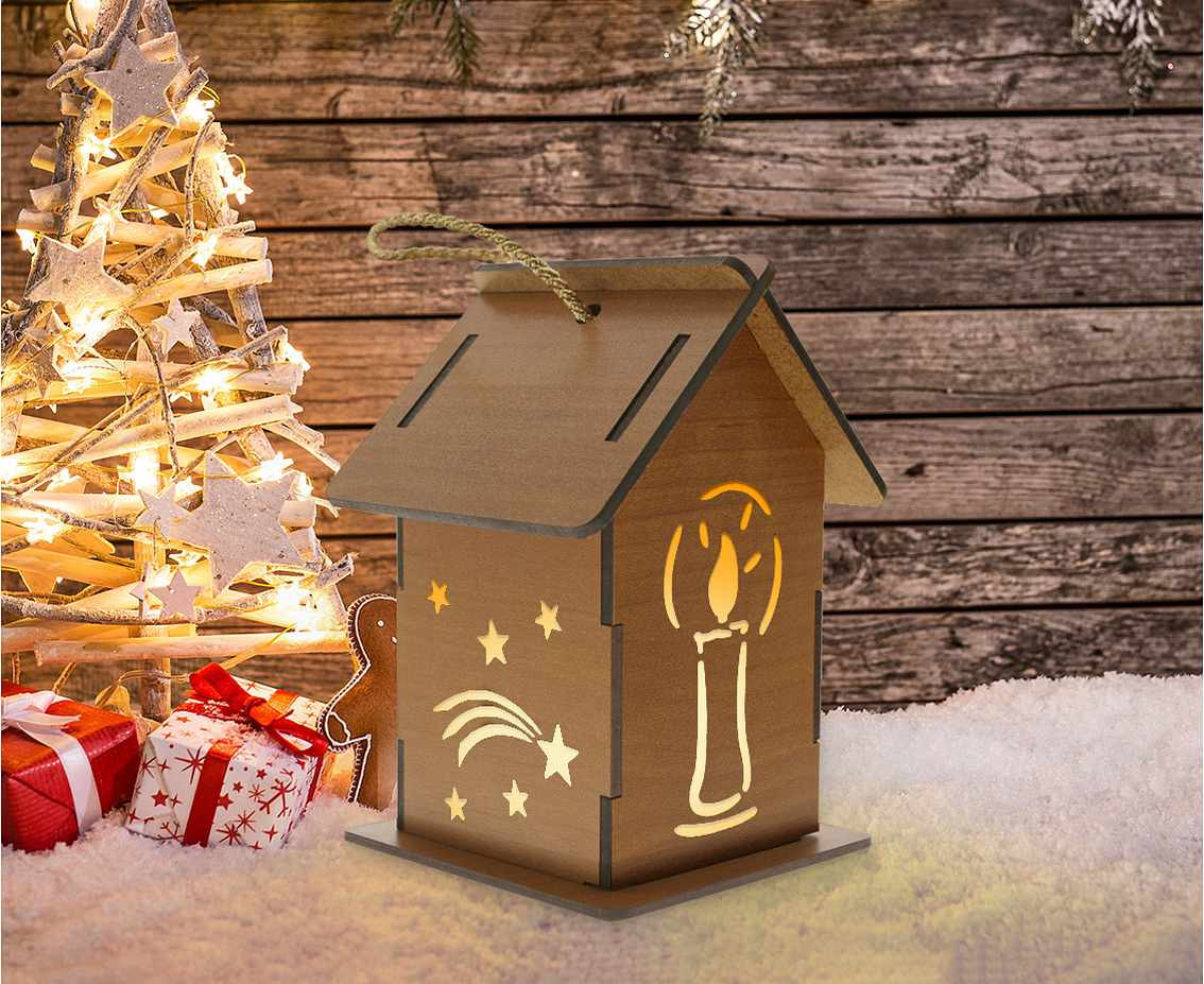 Advent wooden lantern, 1 pcs