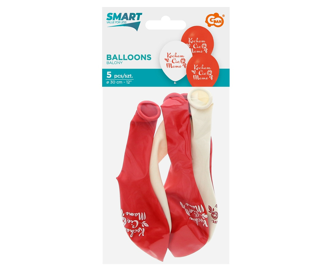 Kocham Cię Mamo balloons, 12"/ 5 pcs
