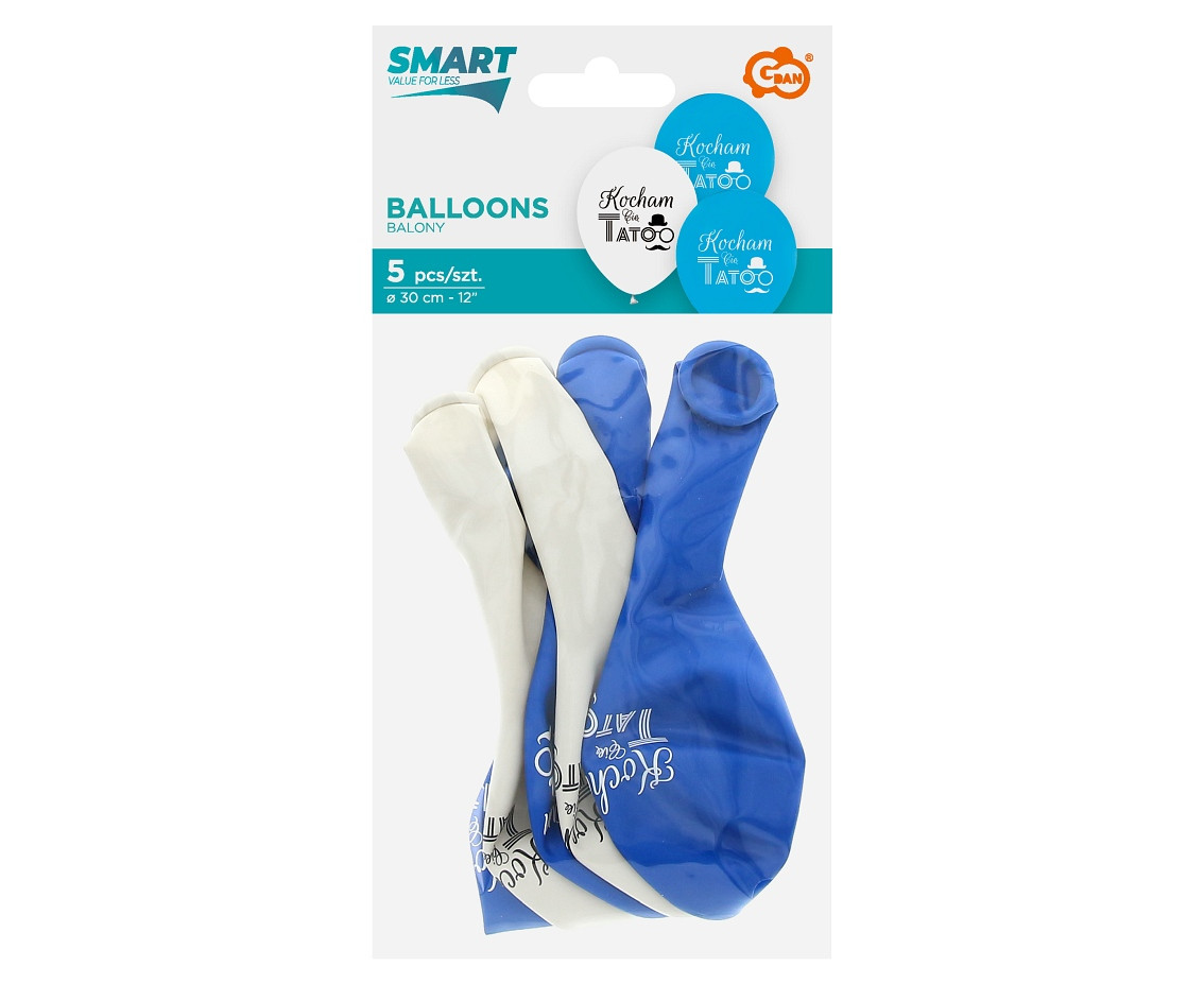 Kocham Cię Tato balloons (blue, white), 12"/ 5 pcs