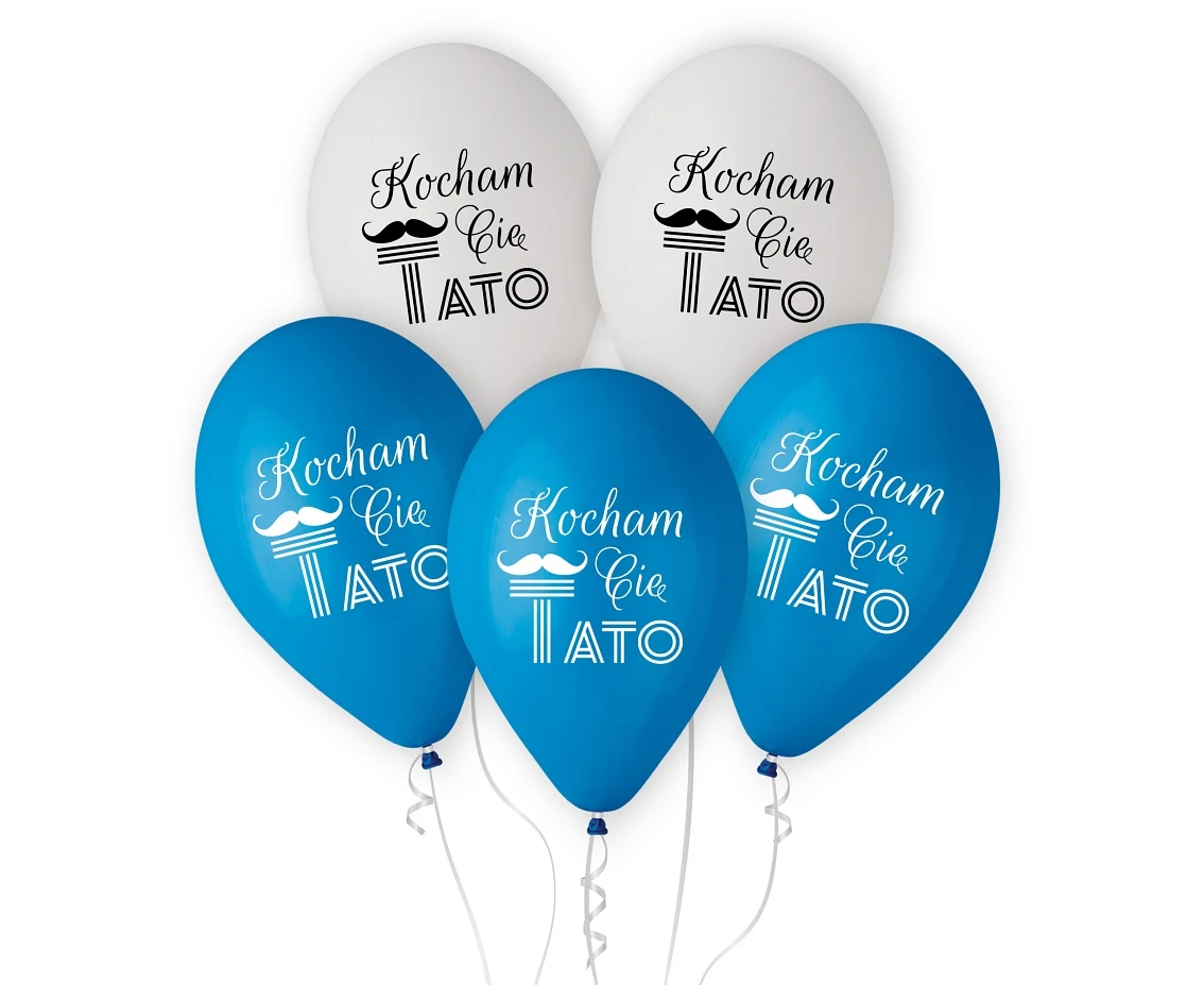 Kocham Cię Tato balloons (blue, white), 12"/ 5 pcs