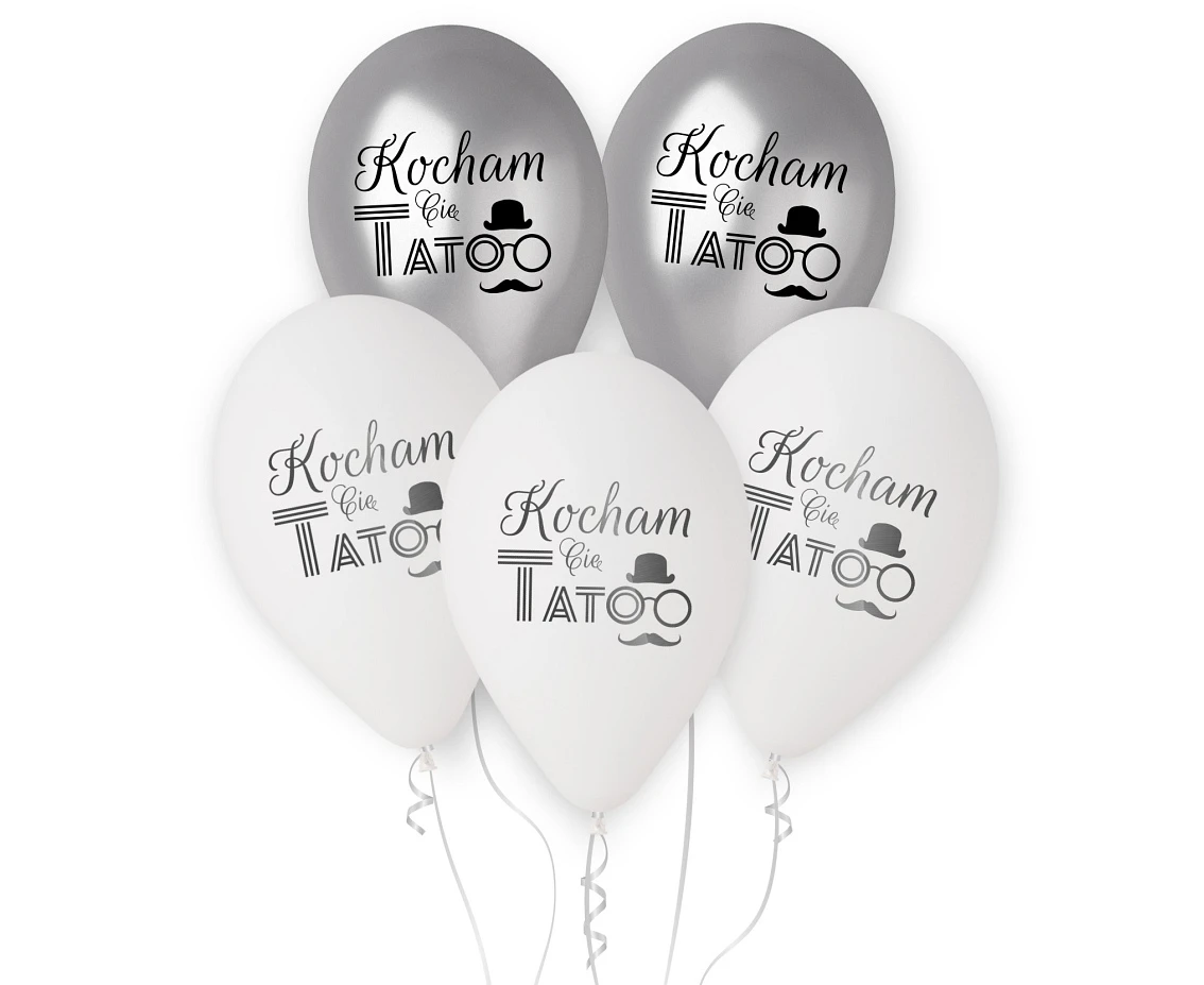 Kocham Cię Tato balloons (silver, white), 12"/ 5 pcs