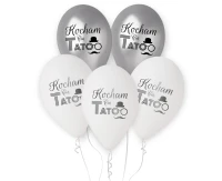 Kocham Cię Tato balloons (silver, white), 12"/ 5 pcs