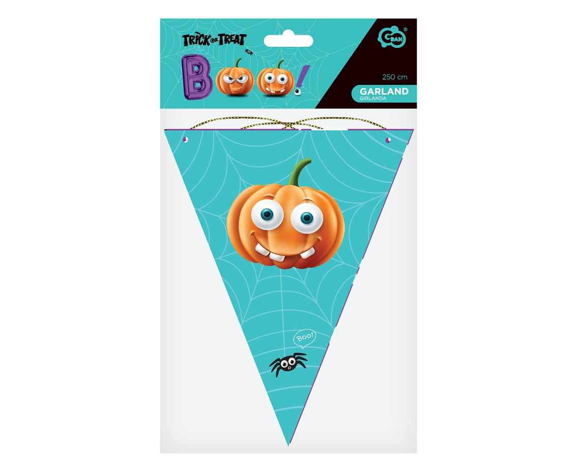 Boo paper flag garland, 250 cm, 9 flags