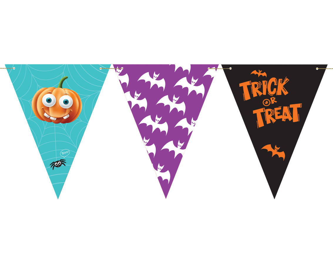 Boo paper flag garland, 250 cm, 9 flags