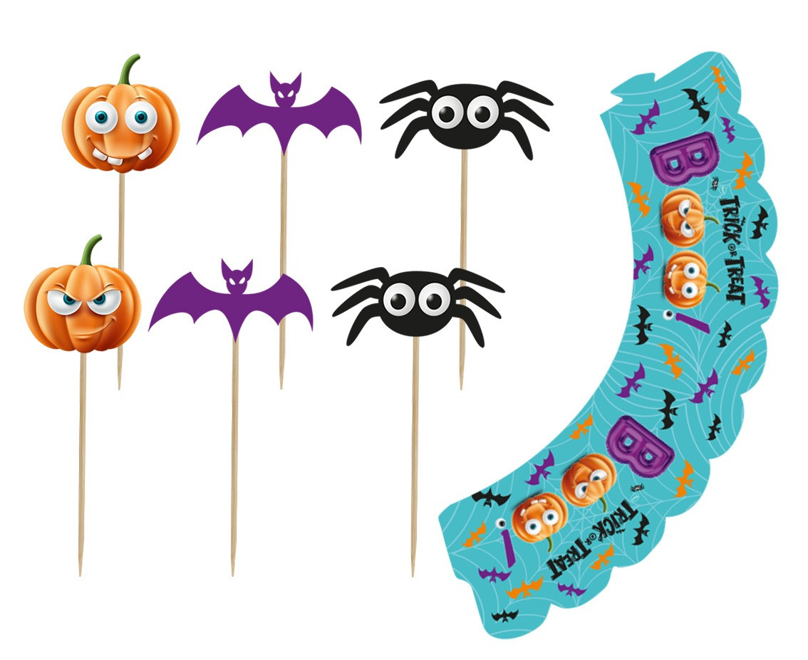 Boo picks and cake wrappers set, 6 + 6 pcs