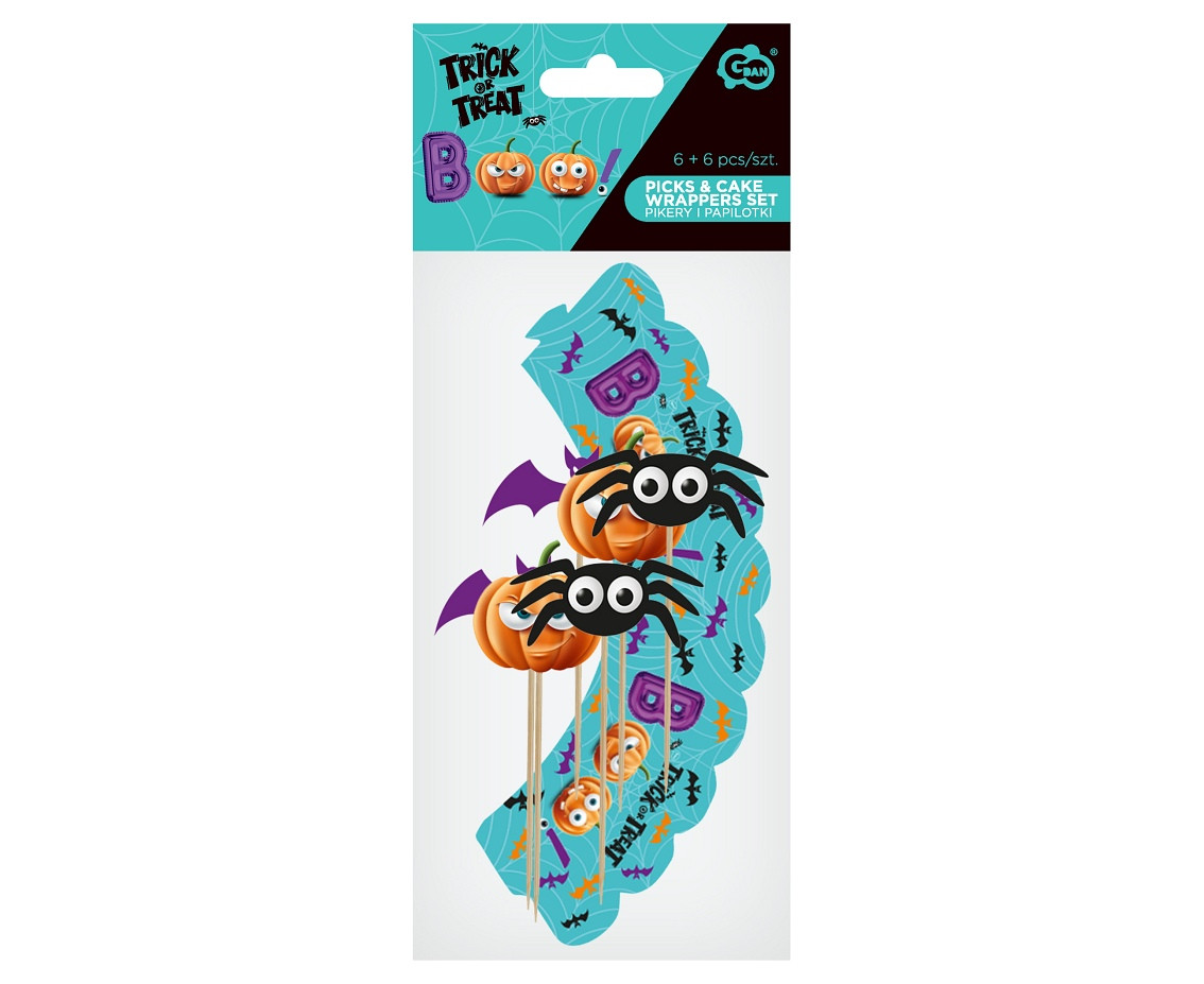 Boo picks and cake wrappers set, 6 + 6 pcs