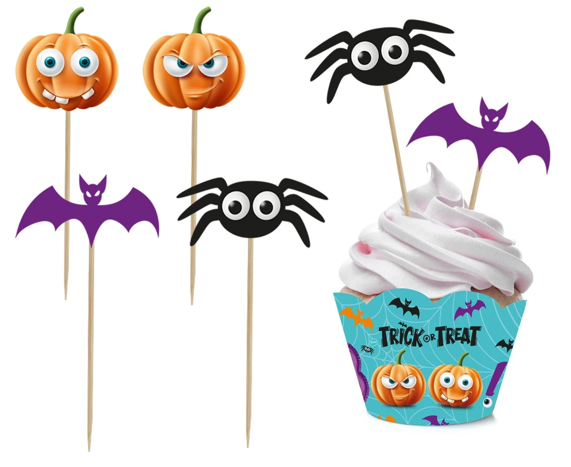 Boo picks and cake wrappers set, 6 + 6 pcs