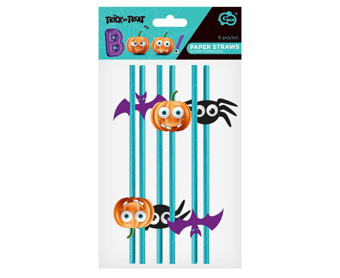 Boo paper straws, mix, 6 pcs