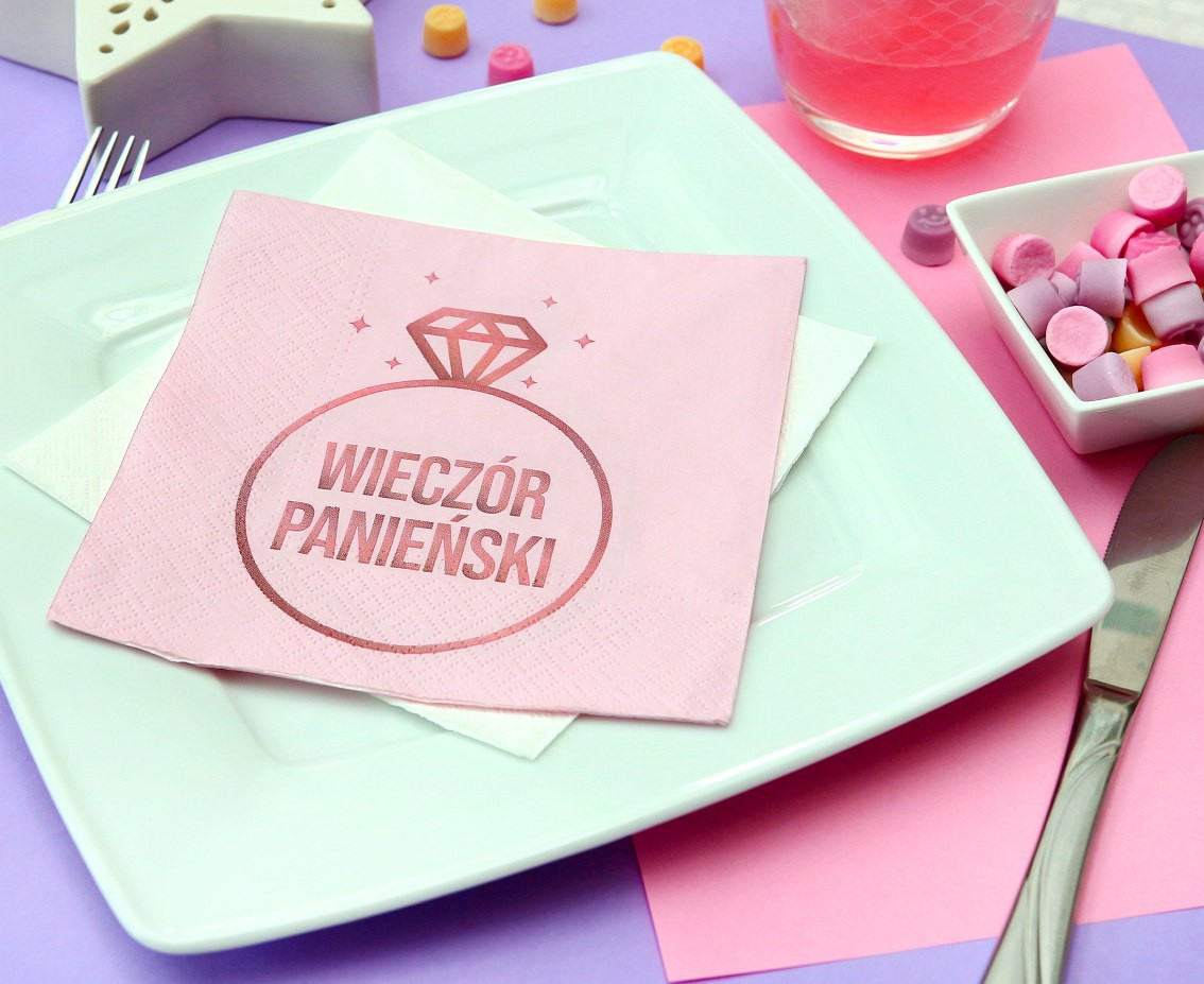 Paper napkins Wieczór Panieński (pink), 33x33 cm/ 20 pcs. EOL
