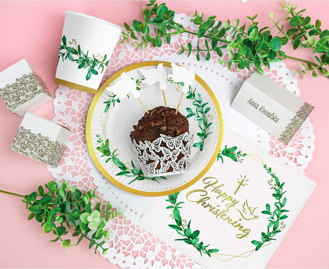 Paper napkins Happy Christening (leaves), 33x33 cm/ 20 pcs. EOL