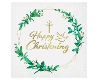 Paper napkins Happy Christening (leaves), 33x33 cm/ 20 pcs. EOL