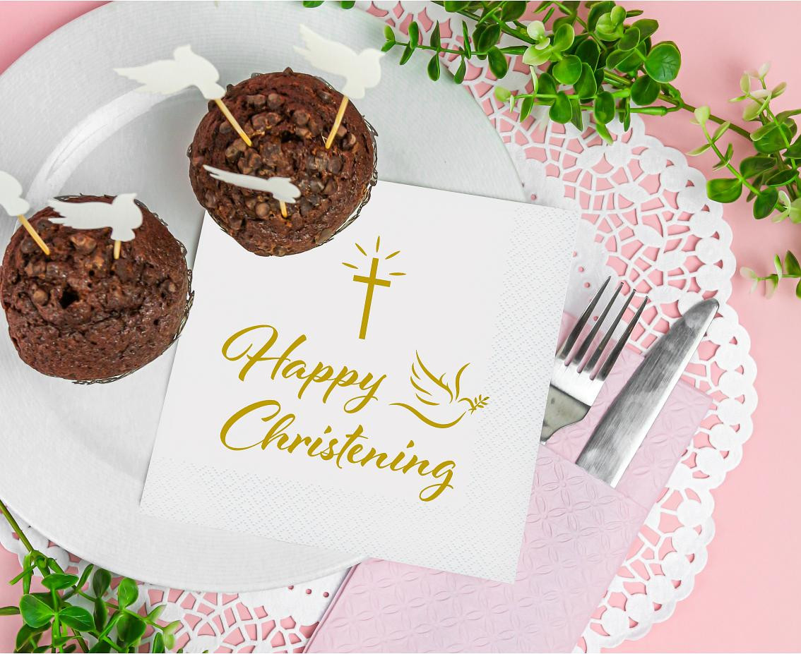 Paper napkins Happy Christening (cross and dove), 33x33 cm/ 20 pcs. EOL