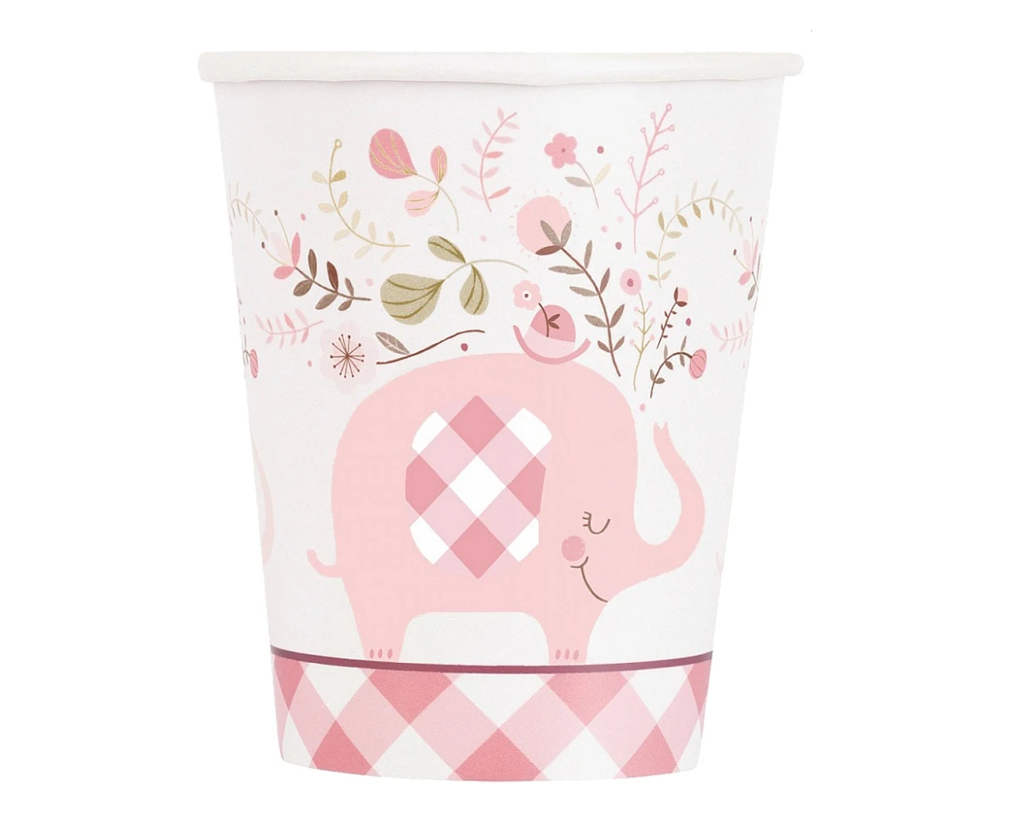 Paper cups Floral Elephant Pink, 266 ml, 8 pcs (sup label) EOL