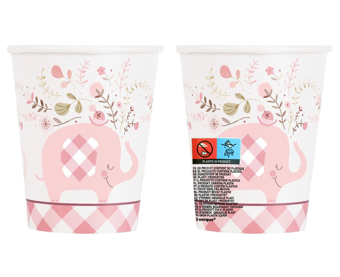 Paper cups Floral Elephant Pink, 266 ml, 8 pcs (sup label) EOL