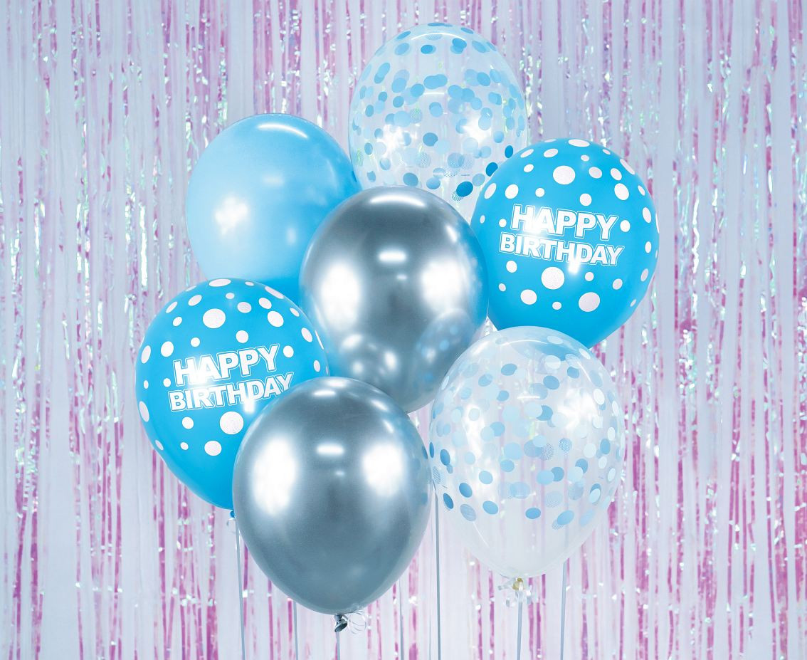 B&C Balloon Bouquet, Happy Birthday, silver and blue 7 pcs.