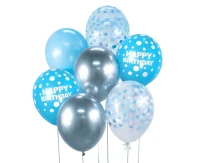 B&C Balloon Bouquet, Happy Birthday, silver and blue 7 pcs.