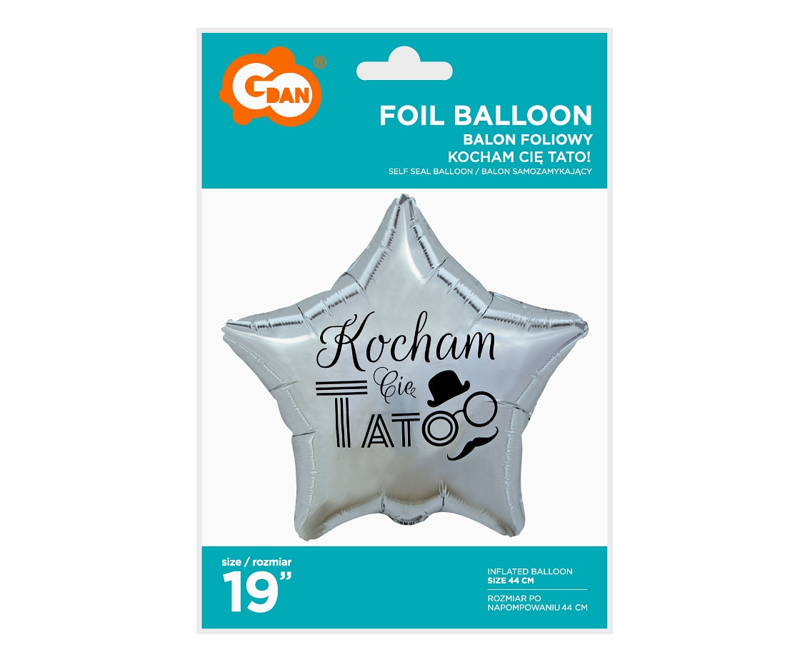 Foil balloon Kocham Cię Tato (silver), 19" EOL