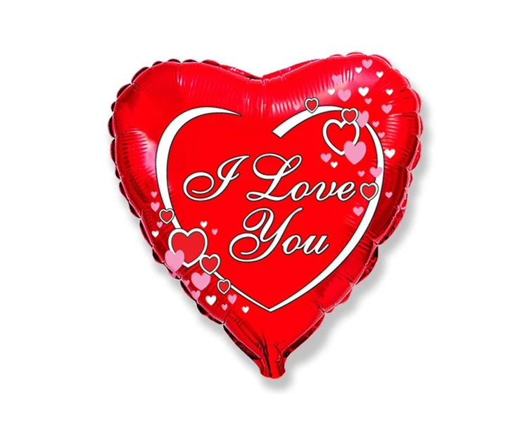 Foil balloon 9" FX - I Love You hearts,  unpacked (flat)