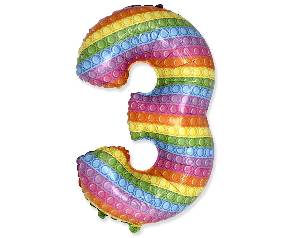 Foil balloon FX - Number 3 POP IT 69" cm KK,  unpacked (flat) EOL