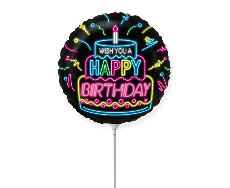Foil balloon 9" FX - Happy Birthday NEON, unpacked (flat)